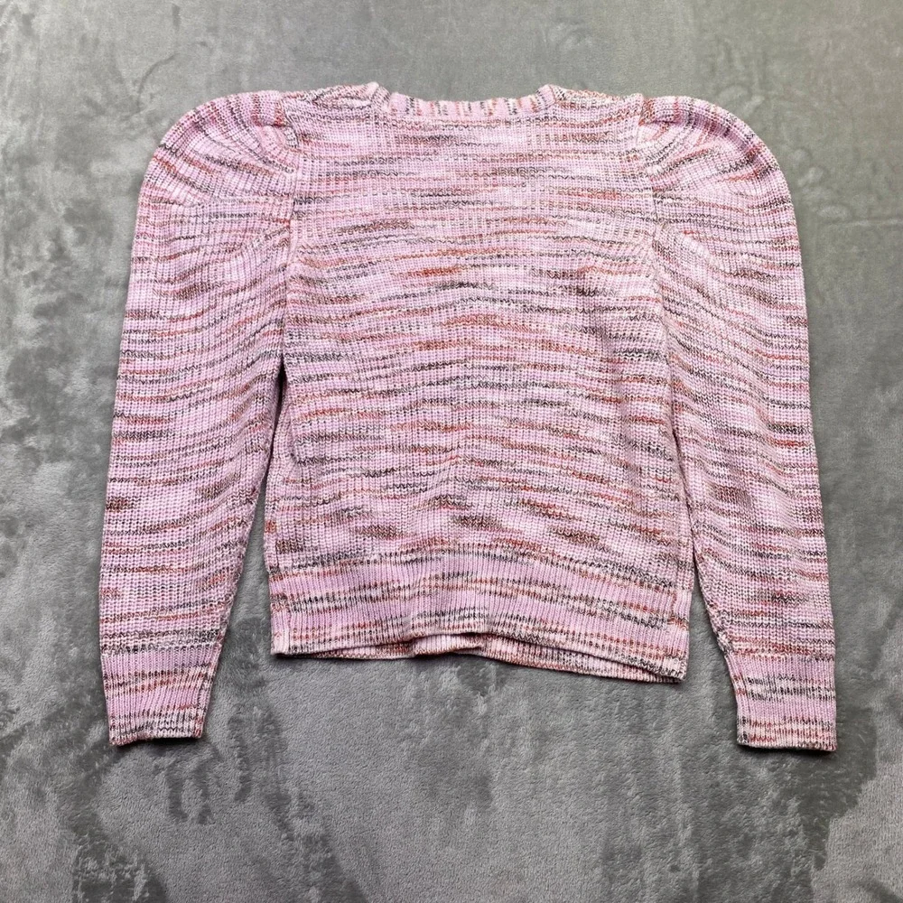 Marc New York Pink Multi Stripe Puff Sleeve Button Front Cardigan Sweater Size S
